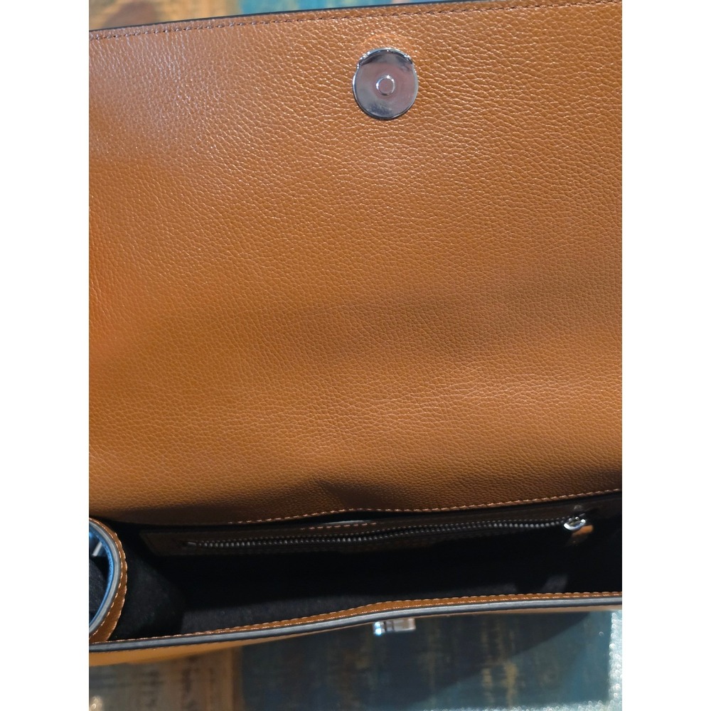 Hyer Goods Colorblock Leather Crossbody Bag Brown Orange Black Flap Messenger - Picture 9 of 10